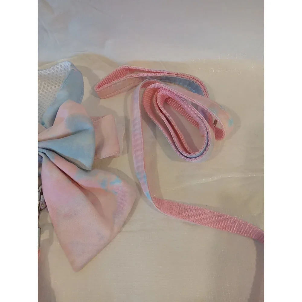 Dog/ Cat Dress with Bow & Leash Set ,Tie Dye Light Pink (XS( D4